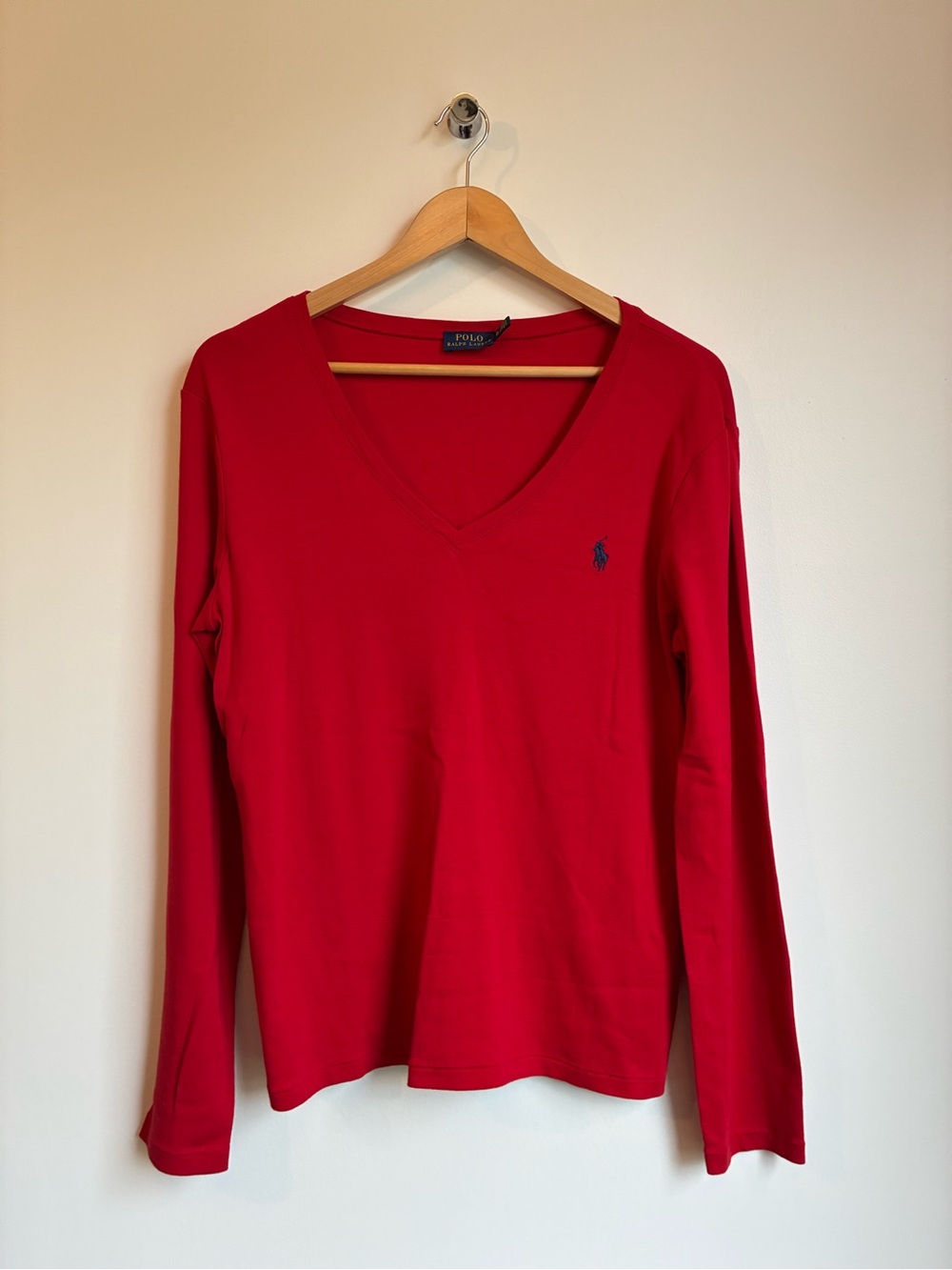 Polo Ralph Lauren Red V-Neck Long Sleeve Cotton Top XL